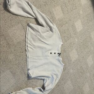 White Ribbed Long Sleeve Top with Buttons